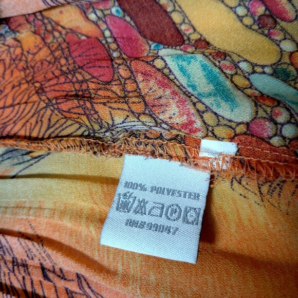 Dressbarn Shirt Large Sleeveless Pleated Button Up Orange Whimsical Forest Fairy - Picture 6 of 16